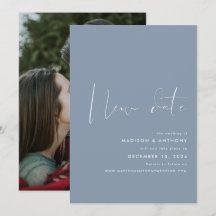 Dusty Blue Minimalistisch Foto New Date Wedding