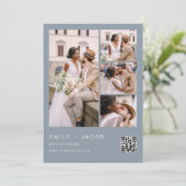 Dusty Blue Minimalistisch Foto QR Code White Weddi Einladung (Stehend Vorderseite)