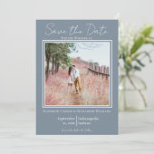 Dusty Blue Minimalistisch Foto Save the Date (Stehend Vorderseite)