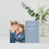 Dusty Blue Minimalistisch Foto Save the Date Postkarte (Stehend Vorderseite)