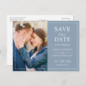 Dusty Blue Minimalistisch Foto Save the Date Postkarte (Vorne/Hinten)