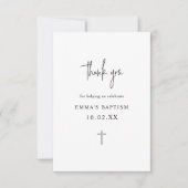 Dusty Blue Minimalistisch Foto Taufe  Dankeskarte (Vorderseite)