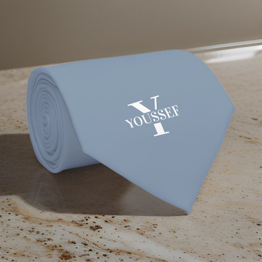 Dusty Blue Minimalistisch Mit Monogramm Krawatte