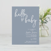 Dusty Blue Minimalistisch Modern Boho Baby Dusche Einladung (Stehend Vorderseite)