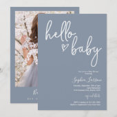 Dusty Blue Minimalistisch Modern Boho Baby Dusche Einladung (Vorne/Hinten)