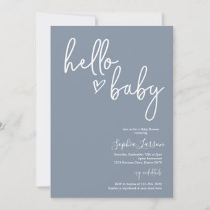 Dusty Blue Minimalistisch Modern Boho Baby Dusche Einladung