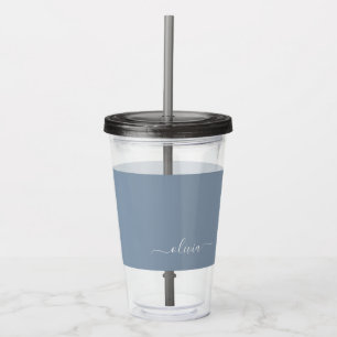 Dusty Blue Minimalistisch Modern Monogram Elegant Acryltrinkbecher