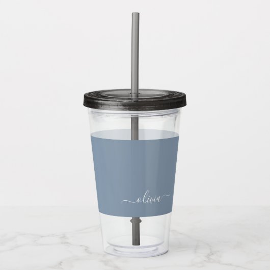 Dusty Blue Minimalistisch Modern Monogram Elegant Acryltrinkbecher (Vorderseite)