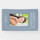 Dusty Blue Minimalistisch Modern Monogram Elegant Banner (Horizontal)