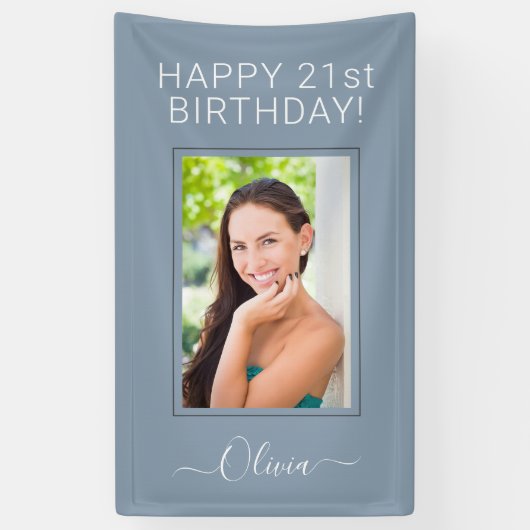 Dusty Blue Minimalistisch Modern Monogram Elegant Banner (Vertikal)