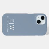 Dusty Blue Minimalistisch Modern Monogram Elegant Case-Mate iPhone Hülle (Rückseite (Horizontal))