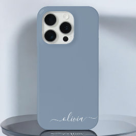 Dusty Blue Minimalistisch Modern Monogram Elegant Case-Mate iPhone Hülle