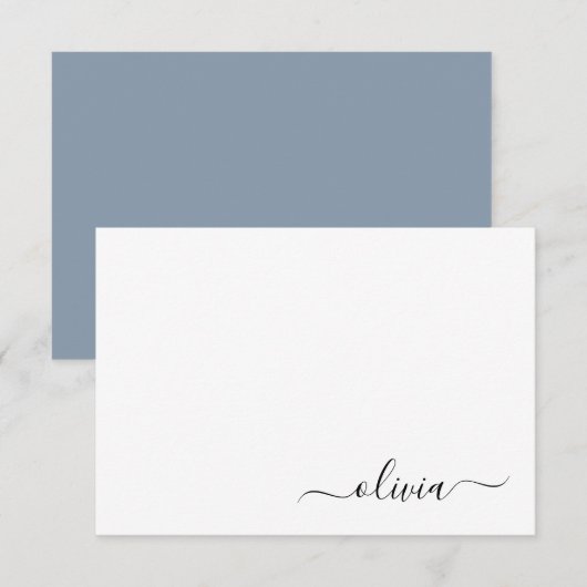 Dusty Blue Minimalistisch Modern Monogram Elegant Dankeskarte (Vorne/Hinten)
