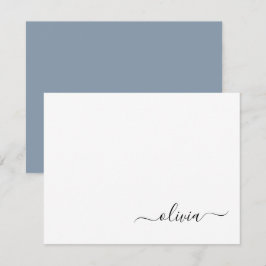 Dusty Blue Minimalistisch Modern Monogram Elegant Dankeskarte