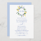 Dusty Blue Minimalistisch Modern Monogram Elegant Einladung (Vorne/Hinten)