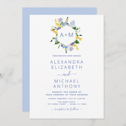 Dusty Blue Minimalistisch Modern Monogram Elegant Einladung (Vorne/Hinten)