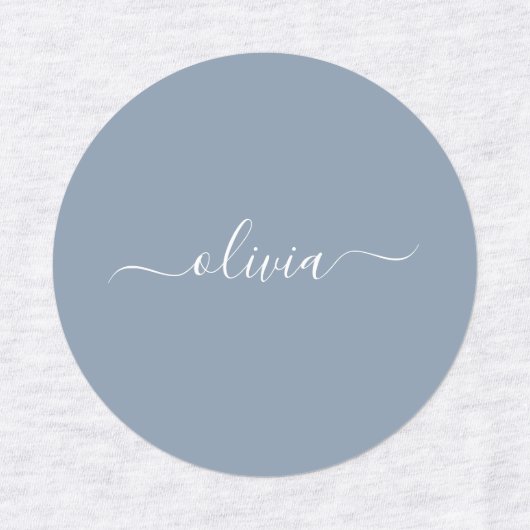 Dusty Blue Minimalistisch Modern Monogram Elegant Etiketten (Design 1)