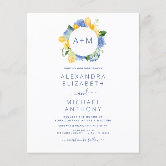 Dusty Blue Minimalistisch Modern Monogram Elegant Flyer (Vorne)