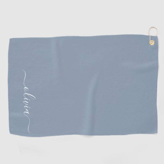 Dusty Blue Minimalistisch Modern Monogram Elegant Golfhandtuch (Horizontal)