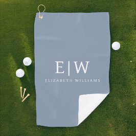 Dusty Blue Minimalistisch Modern Monogram Elegant Golfhandtuch