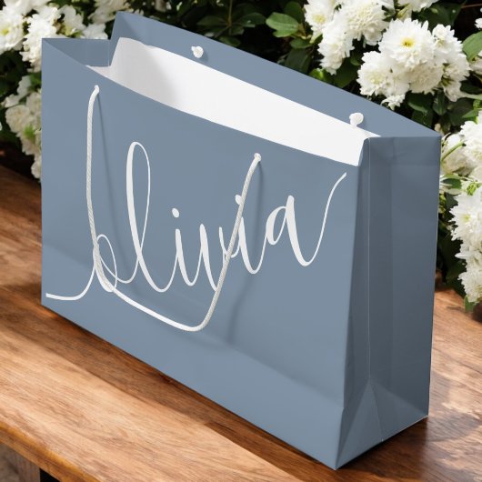 Dusty Blue Minimalistisch Modern Monogram Elegant Große Geschenktüte