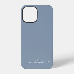 Dusty Blue Minimalistisch Modern Monogram Elegant iPhone 12 Hülle