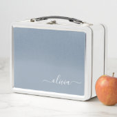 Dusty Blue Minimalistisch Modern Monogram Elegant Metall Brotdose (Beispiel)
