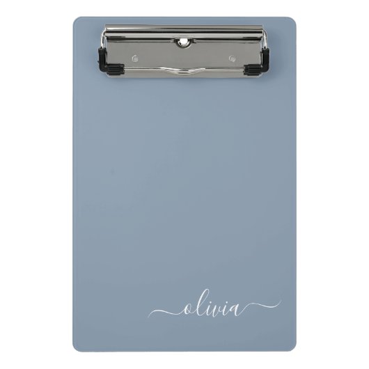 Dusty Blue Minimalistisch Modern Monogram Elegant Mini Klemmbrett (Vorderseite)