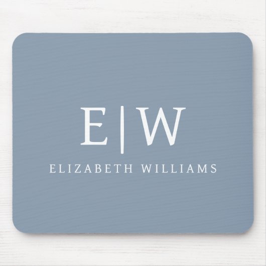 Dusty Blue Minimalistisch Modern Monogram Elegant Mousepad (Vorne)