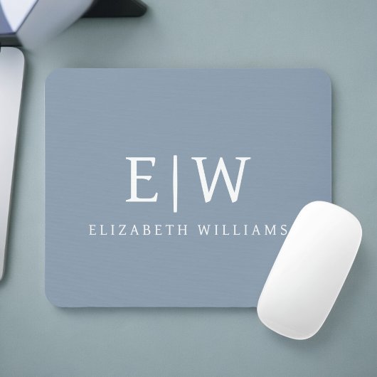 Dusty Blue Minimalistisch Modern Monogram Elegant Mousepad