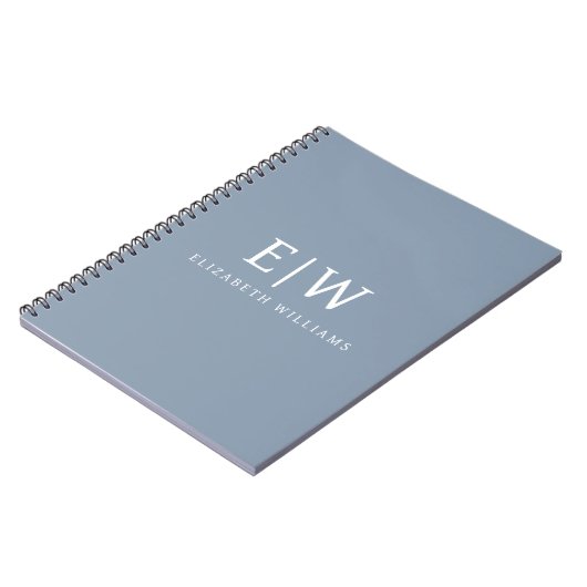 Dusty Blue Minimalistisch Modern Monogram Elegant Notizblock (Linke Seite)