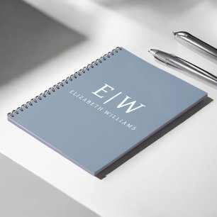 Dusty Blue Minimalistisch Modern Monogram Elegant Notizblock