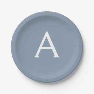 Dusty Blue Minimalistisch Modern Monogram Elegant Pappteller