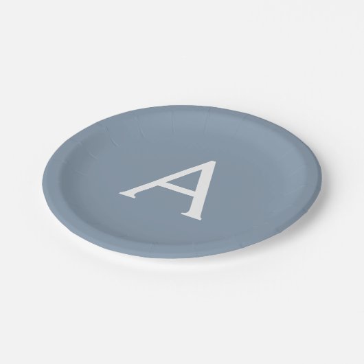 Dusty Blue Minimalistisch Modern Monogram Elegant Pappteller (Schrägansicht)