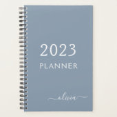 Dusty Blue Minimalistisch Modern Monogram Elegant Planer (Vorderseite)