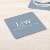 Dusty Blue Minimalistisch Modern Monogram Elegant Rechteckiger Pappuntersetzer (angewinkelt)