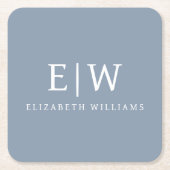 Dusty Blue Minimalistisch Modern Monogram Elegant Rechteckiger Pappuntersetzer (Vorderseite)