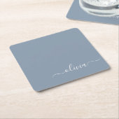 Dusty Blue Minimalistisch Modern Monogram Elegant Rechteckiger Pappuntersetzer (angewinkelt)