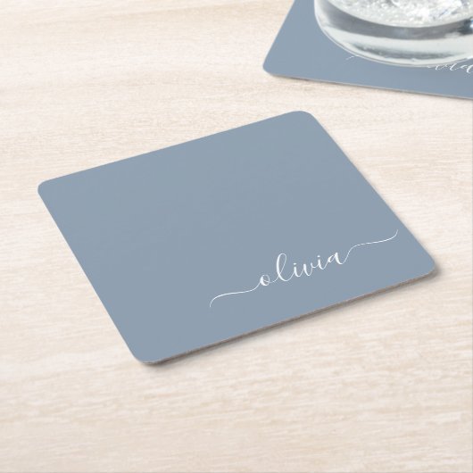 Dusty Blue Minimalistisch Modern Monogram Elegant Rechteckiger Pappuntersetzer (angewinkelt)