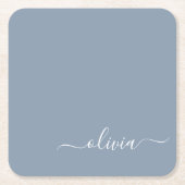 Dusty Blue Minimalistisch Modern Monogram Elegant Rechteckiger Pappuntersetzer (Vorderseite)