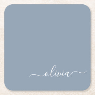 Dusty Blue Minimalistisch Modern Monogram Elegant Rechteckiger Pappuntersetzer