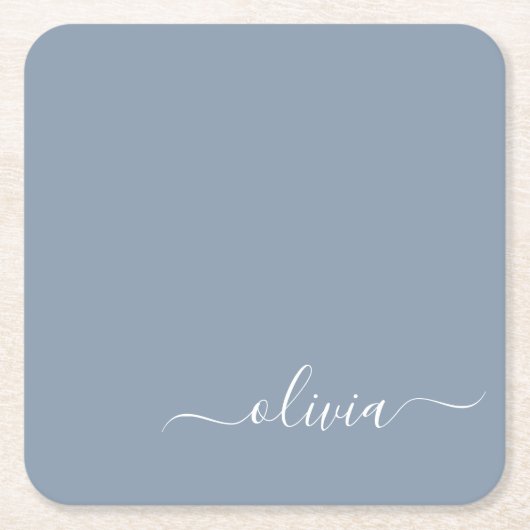 Dusty Blue Minimalistisch Modern Monogram Elegant Rechteckiger Pappuntersetzer (Vorderseite)