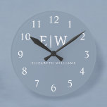 Dusty Blue Minimalistisch Modern Monogram Elegant Runde Wanduhr<br><div class="desc">Einführen in unsere Dusty Blue Minimalistisch Modern Monogram Elegant Collection: Erhöhen Sie Ihren Stil mit schlichter Eleganz und zeitlosem Charme. Unsere Kollektion präsentiert minimalistische Designs in einer beruhigenden, staubblauen Farbe, die durch elegante Monogramme nach Ihrem Geschmack ergänzt wird. Von der edlen Schreibwaren bis hin zum vielseitigen Zubehör - jedes Stück...</div>