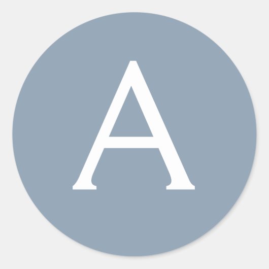 Dusty Blue Minimalistisch Modern Monogram Elegant Runder Aufkleber (Vorderseite)