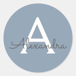 Dusty Blue Minimalistisch Modern Monogram Elegant Runder Aufkleber