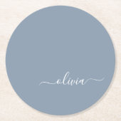 Dusty Blue Minimalistisch Modern Monogram Elegant Runder Pappuntersetzer (Vorderseite)