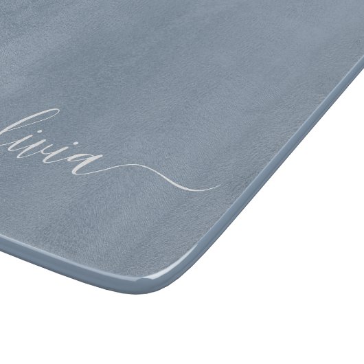 Dusty Blue Minimalistisch Modern Monogram Elegant Schneidebrett (Ecke)