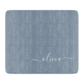 Dusty Blue Minimalistisch Modern Monogram Elegant Schneidebrett (Vorderseite)