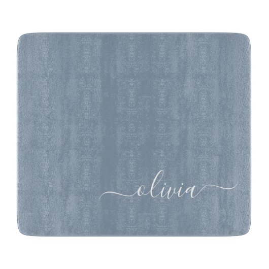 Dusty Blue Minimalistisch Modern Monogram Elegant Schneidebrett (Vorderseite)