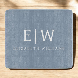 Dusty Blue Minimalistisch Modern Monogram Elegant Schneidebrett